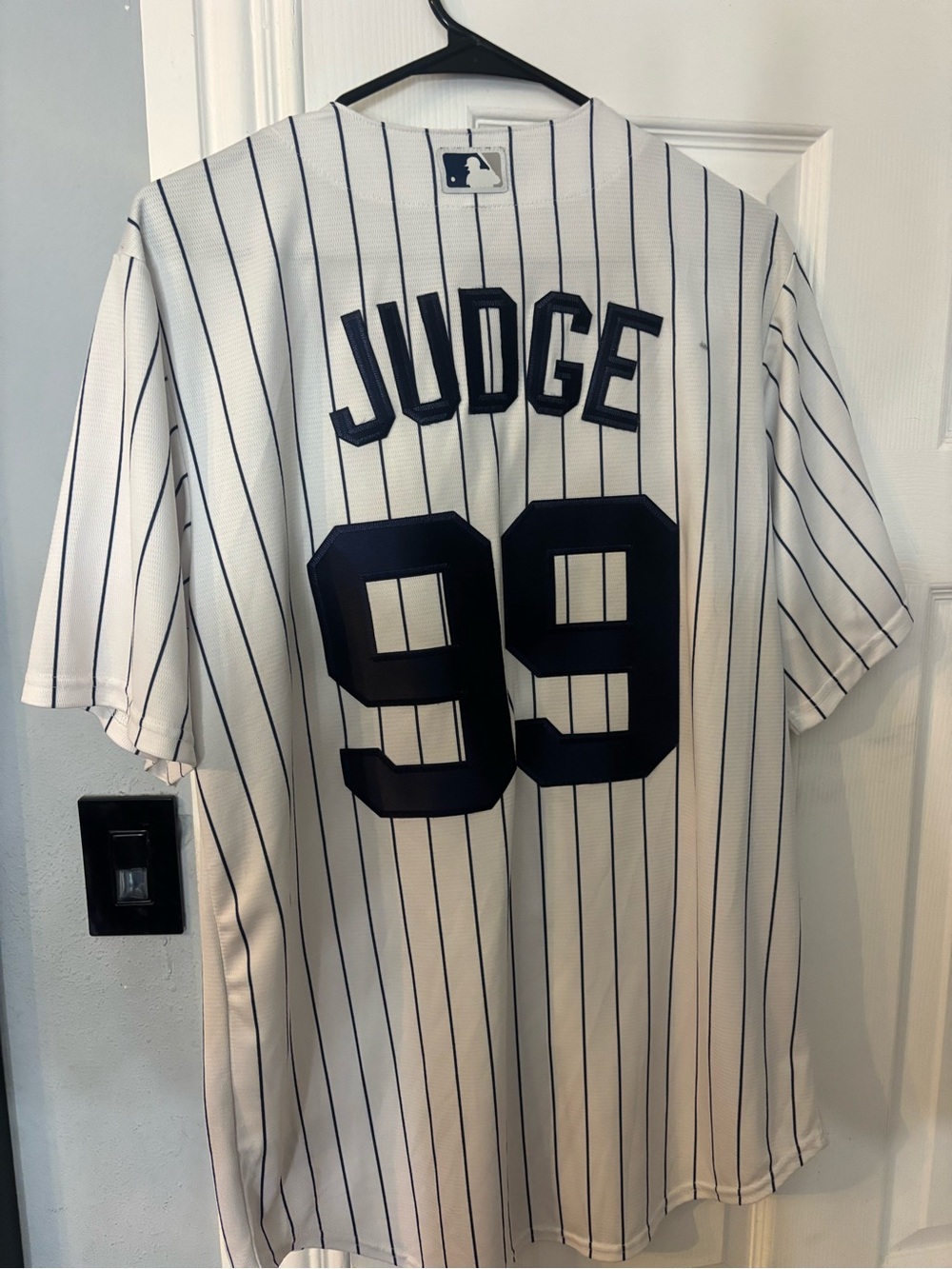MLB White Navy Pinstripe Judge #99 Jersey